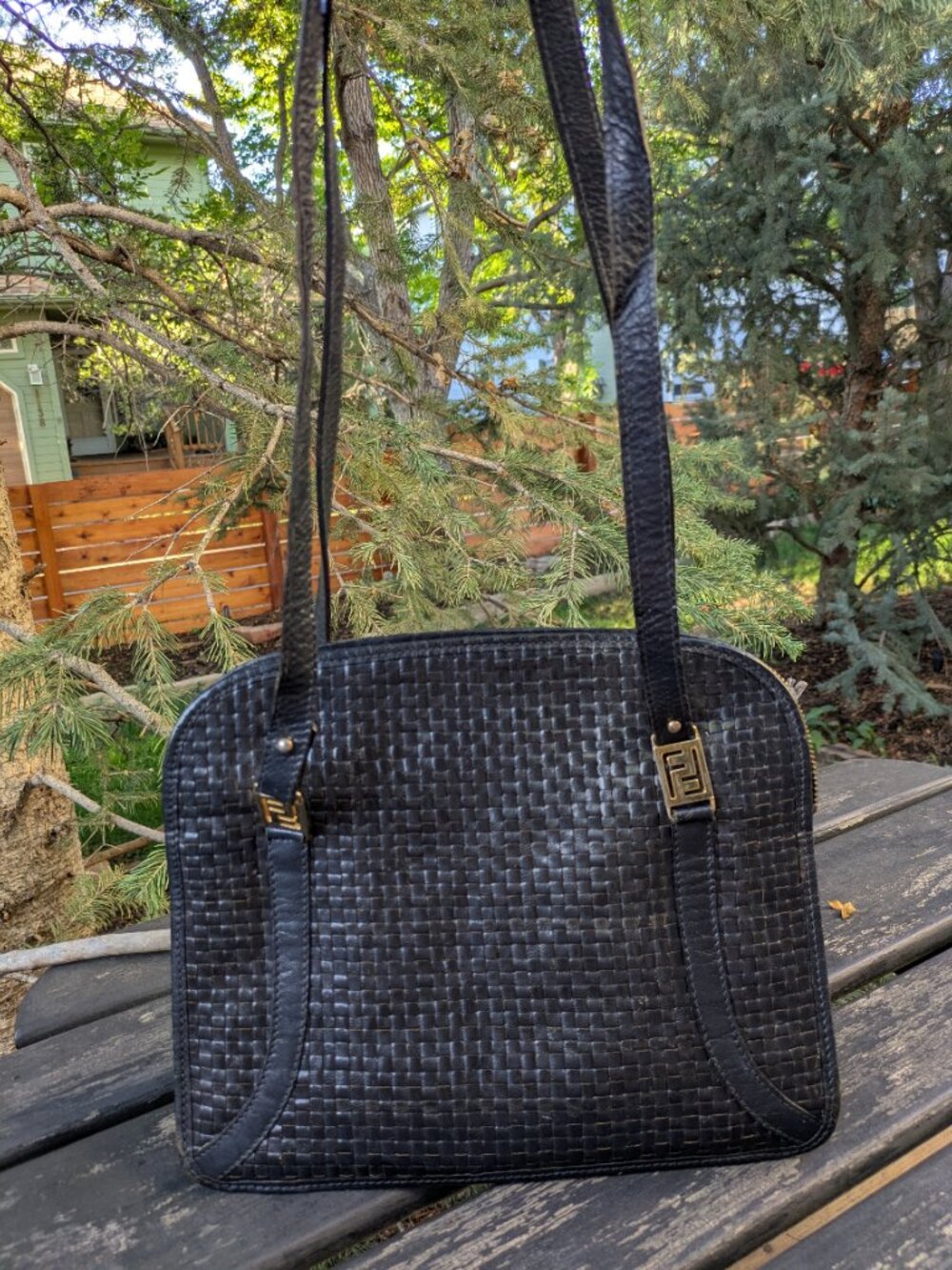 Authentic VTG Fendi Black Woven Leather Bag FF Logo 1970/80s Project Piece. - Picture 2 of 12